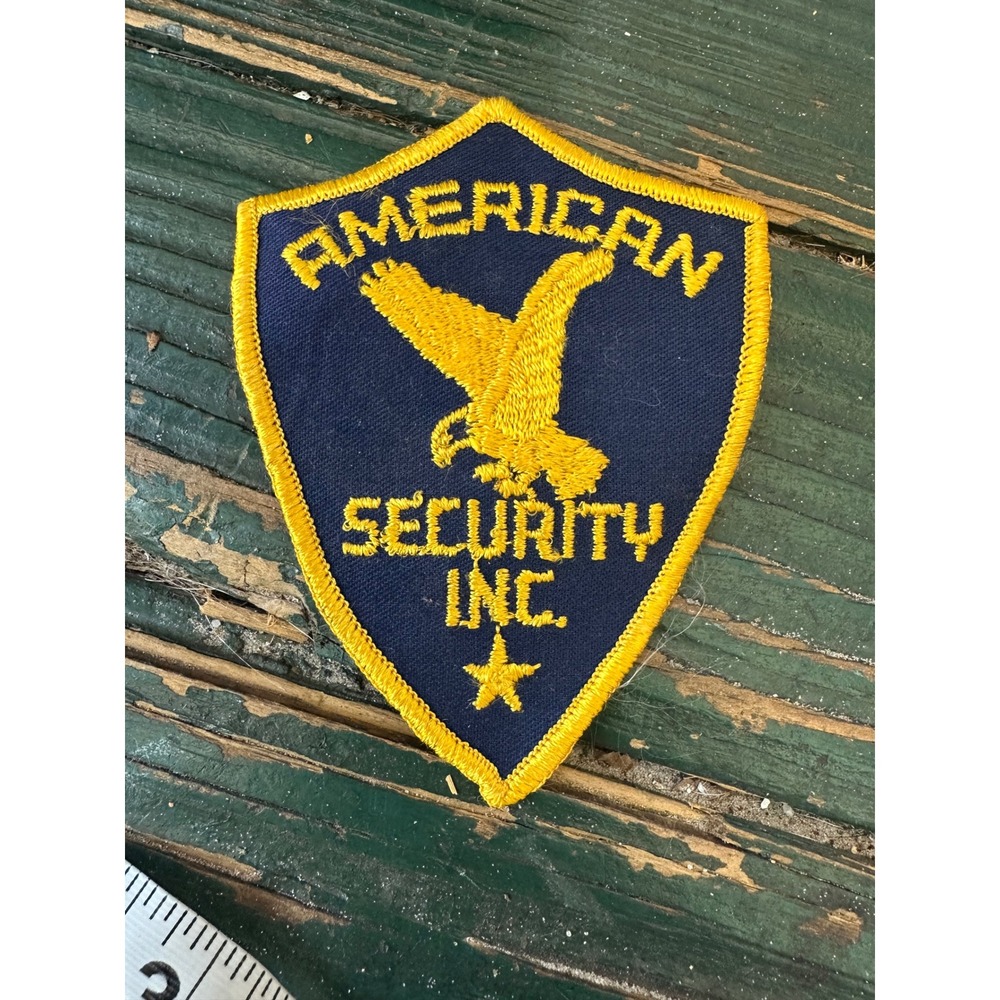 Vintage American Security Inc Patch Eagle Shield Blue Yellow Embroidered A3506